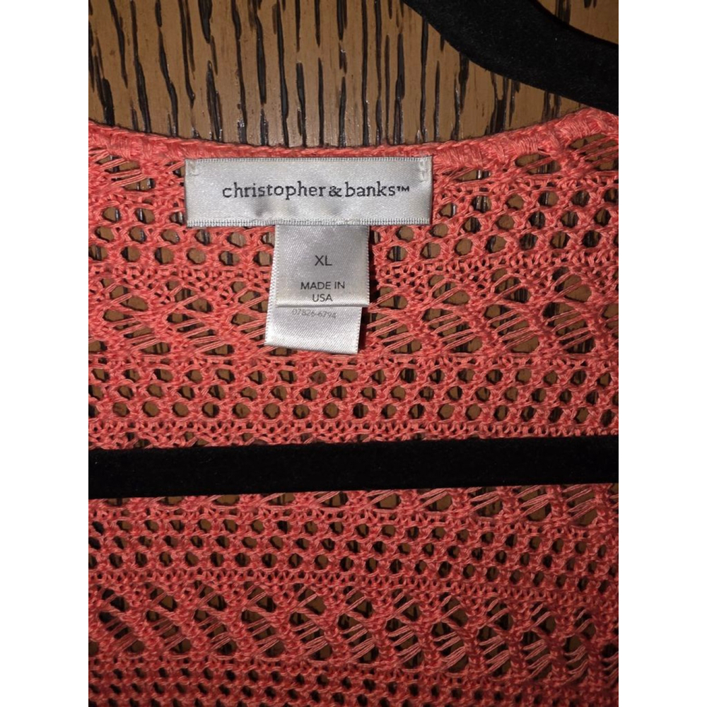 Women's Christopher & Banks Coral Open Knit Cardigan XL - Picture 2 of 4
